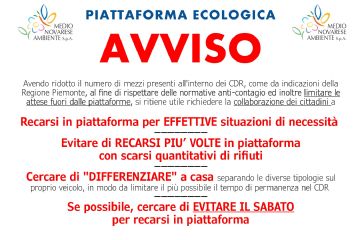 AVVISO - MODALITA&#39; DI INGRESSO IN PIATTAFORMA ECOLOGICA