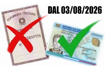 modello carta d'identità cartacea con X di colore rosso sopra, modello di carta d'identità elettronica con simbolo di spunta verde sopra